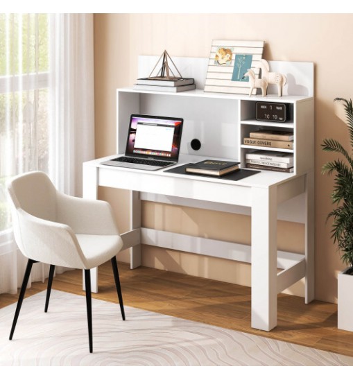 48 Inch Writing Computer Desk with Anti-Tipping Kits and Cable Management Hole-White