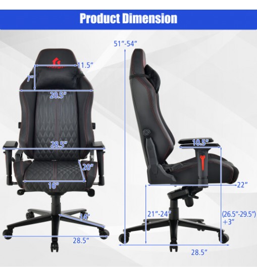 Adjustable Gaming Chair with Gas Lift 4D Armrest and Lumbar Support-Black