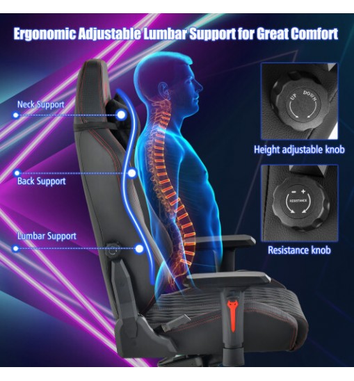 Adjustable Gaming Chair with Gas Lift 4D Armrest and Lumbar Support-Black