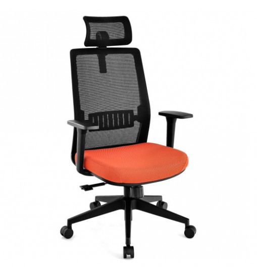 Ergonomic Office Chair with Lumbar Support and Adjustable Headrest-Black