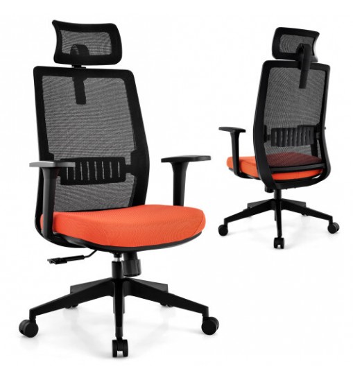 Ergonomic Office Chair with Lumbar Support and Adjustable Headrest-Black