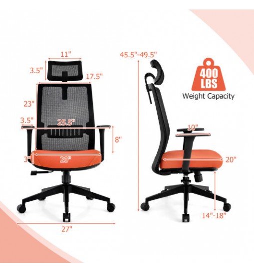 Ergonomic Office Chair with Lumbar Support and Adjustable Headrest-Black