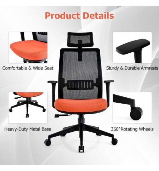 Ergonomic Office Chair with Lumbar Support and Adjustable Headrest-Black