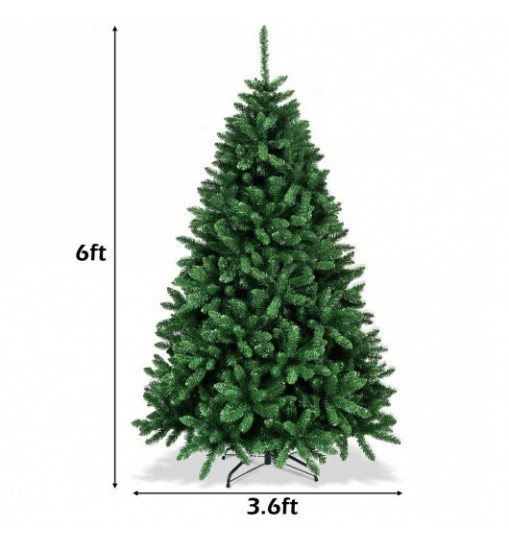 6 Feet Hinged Artificial Christmas Tree with Solid Metal Stand