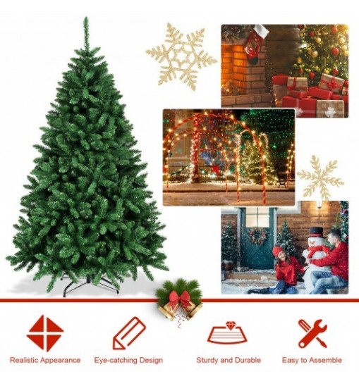 6 Feet Hinged Artificial Christmas Tree with Solid Metal Stand