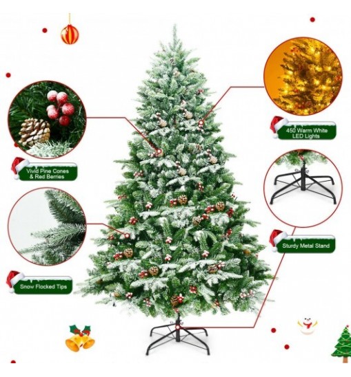 6.5 Feet Pre-lit Snow Flocked Hinged Artificial Christmas Tree