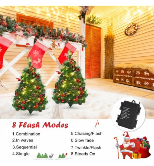 Set of 2 29 Inch Battery Powered Pre-lit Pathway Holiday Christmas Trees