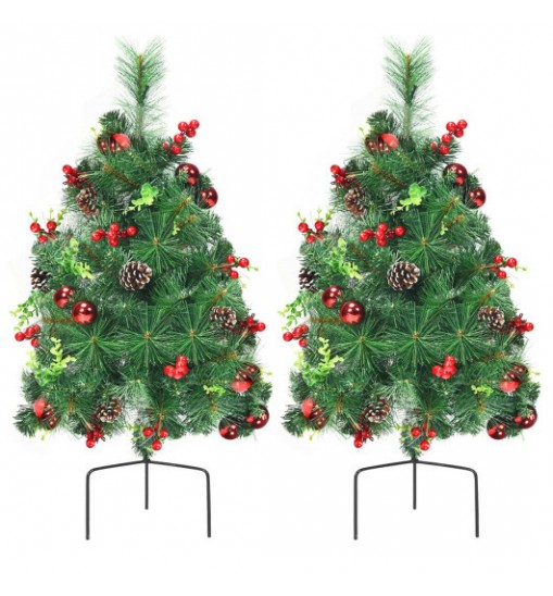 Set of 2 29 Inch Battery Powered Pre-lit Pathway Holiday Christmas Trees