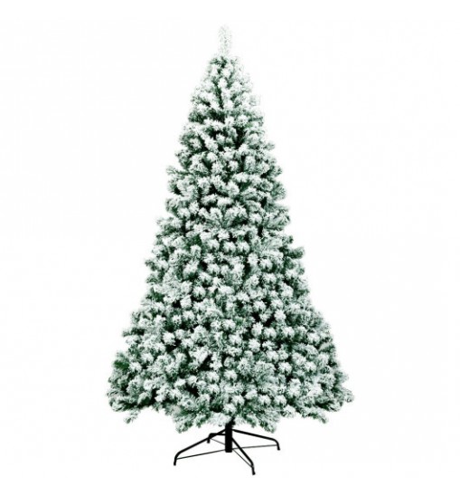 7.5 Feet Pre-Lit Premium Snow Flocked Hinged Artificial Christmas Tree with 550 Lights