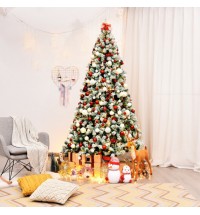 7.5 Feet Pre-Lit Premium Snow Flocked Hinged Artificial Christmas Tree with 550 Lights