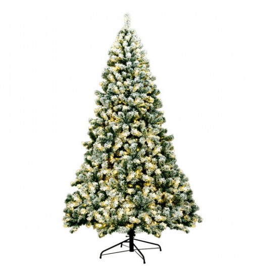 7.5 Feet Pre-Lit Premium Snow Flocked Hinged Artificial Christmas Tree with 550 Lights