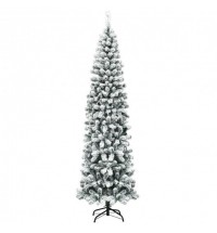 7.5 Feet Unlit Hinged Snow Flocked Artificial Pencil Christmas Tree with 641 Tips