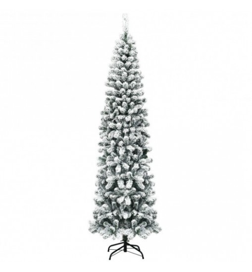 7.5 Feet Unlit Hinged Snow Flocked Artificial Pencil Christmas Tree with 641 Tips