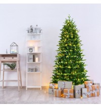 Realistic Pre-Lit Hinged Christmas Tree with Lights and Foot Switch-8'