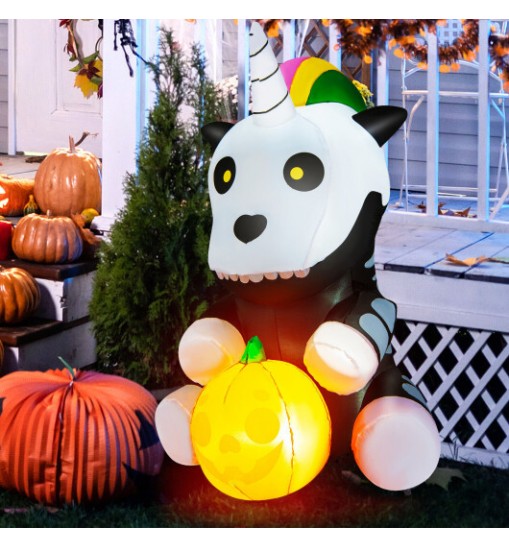 5 Feet Halloween Inflatable Unicorn Skeleton with Pumpkin Lantern