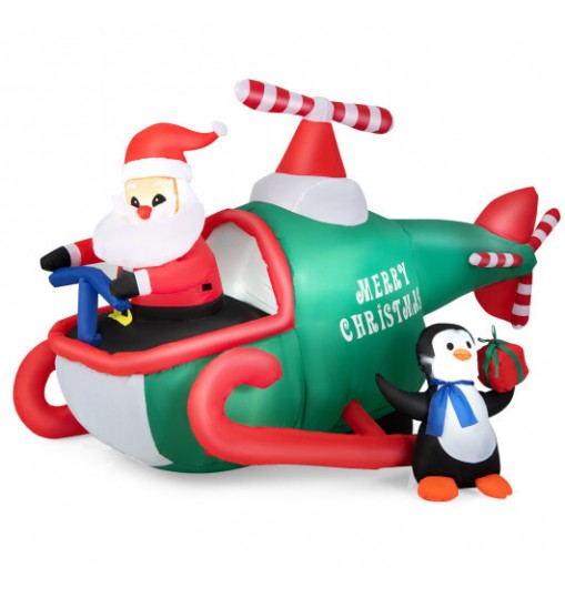 6.2 Feet Christmas Inflatable Santa Claus Driving Helicopter and Penguin Holding Gift