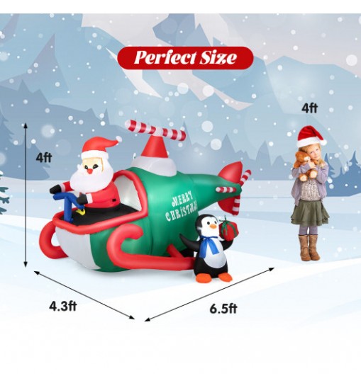 6.2 Feet Christmas Inflatable Santa Claus Driving Helicopter and Penguin Holding Gift