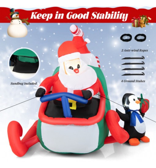 6.2 Feet Christmas Inflatable Santa Claus Driving Helicopter and Penguin Holding Gift