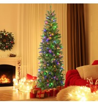 7.5 Feet Pre-lit Full Artificial Christmas Tree with Warm White and Multi-color LED Lights