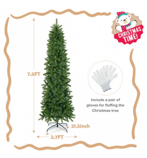 7.5 Feet Pre-lit Full Artificial Christmas Tree with Warm White and Multi-color LED Lights