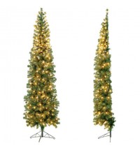 7 Feet Prelit Half-Shape Christmas Tree with 150 Lights