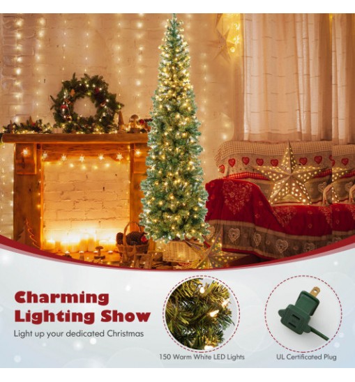 7 Feet Prelit Half-Shape Christmas Tree with 150 Lights