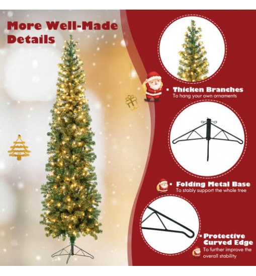 7 Feet Prelit Half-Shape Christmas Tree with 150 Lights