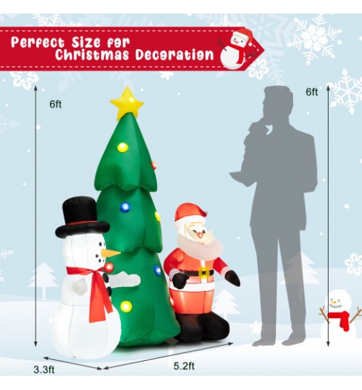 6 Feet Tall Lighted Inflatable Christmas Decoration with Santa Claus and Snowman