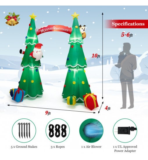 10 Feet Tall Inflatable Christmas Arch with LED and Built-in Air Blower