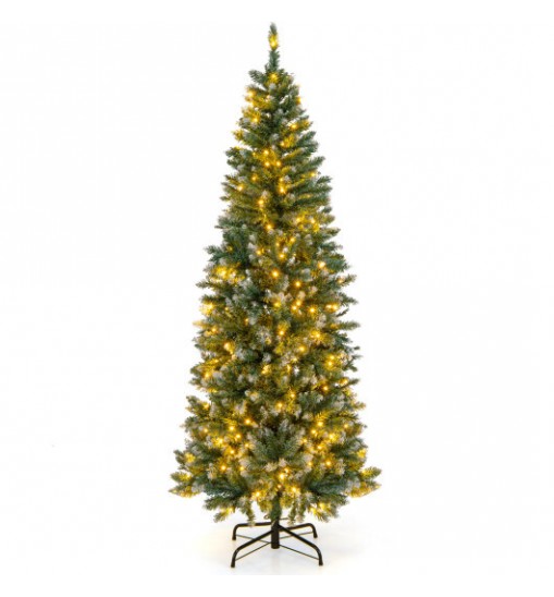 6 Feet Pre-Lit Artificial Christmas Tree with  618 Snowy Branch Tips