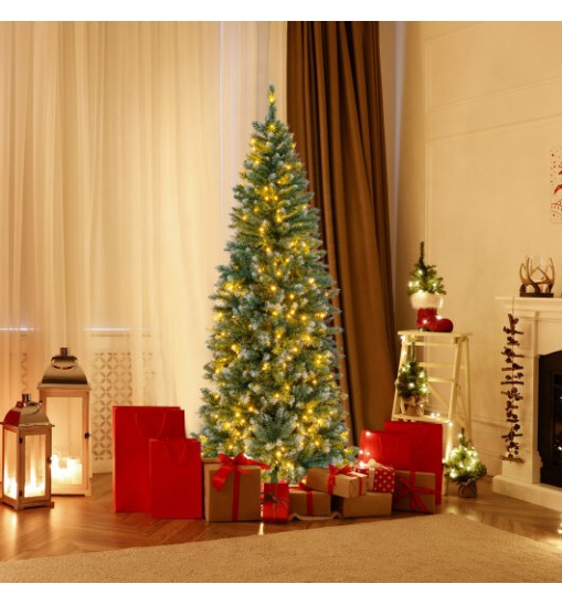 6 Feet Pre-Lit Artificial Christmas Tree with  618 Snowy Branch Tips