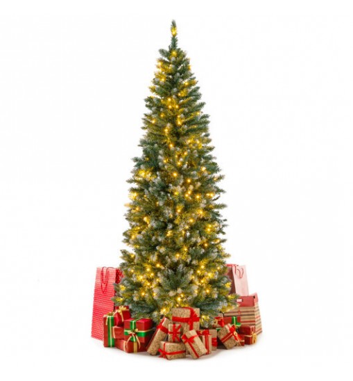 6 Feet Pre-Lit Artificial Christmas Tree with  618 Snowy Branch Tips