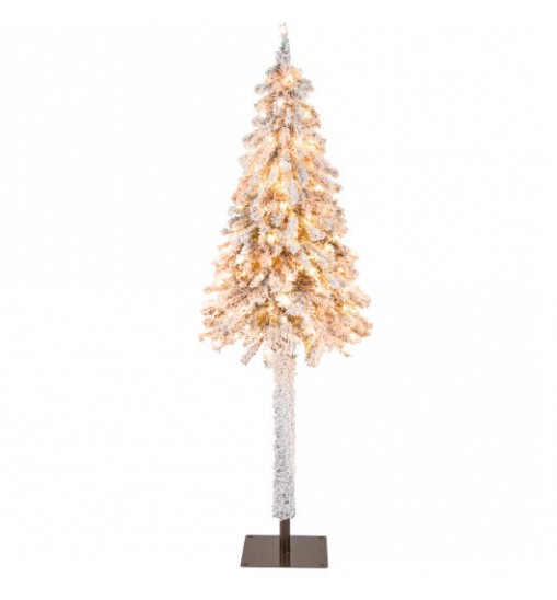 6 Feet Pre-Lit Slim Pencil Christmas Tree Snow Flocked Xmas Decor