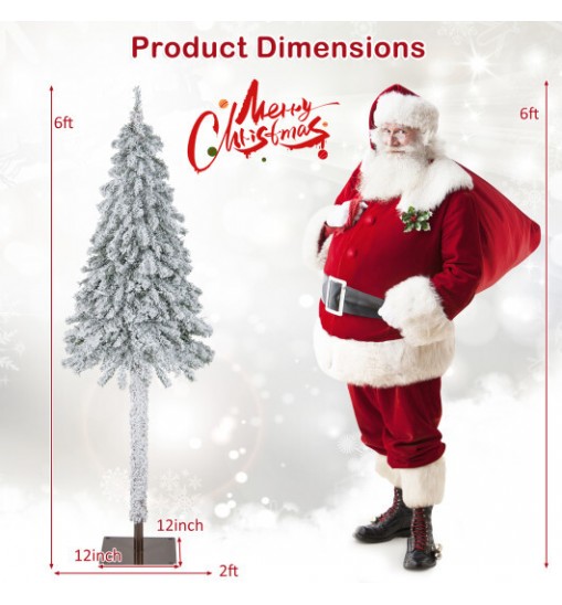 6 Feet Pre-Lit Slim Pencil Christmas Tree Snow Flocked Xmas Decor