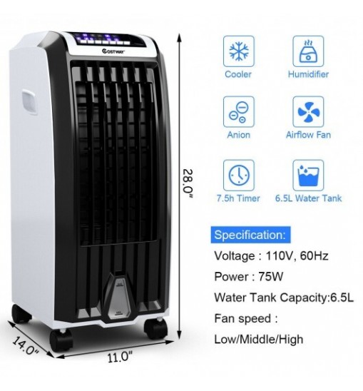 Portable Evaporative Air Cooler with 3 Wind Modes and Timer for Home Office