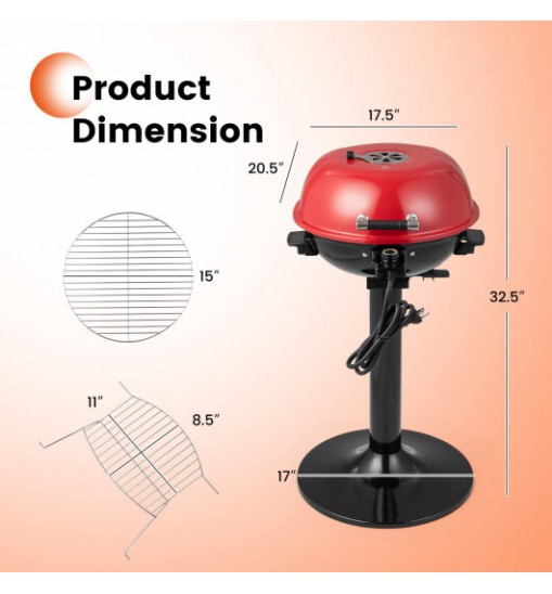 1600W Electric BBQ Grill with Removable Non-Stick Warming Rack