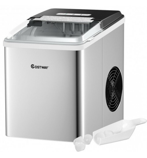 Stainless Steel 26 lbs/24 H Self-Clean Countertop Ice Maker Machine