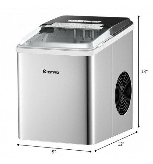 Stainless Steel 26 lbs/24 H Self-Clean Countertop Ice Maker Machine