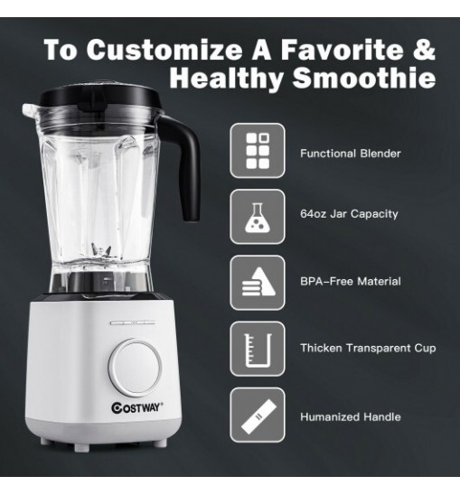 1500W Countertop Smoothies Blender with 10 Speed and 6 Pre-Setting Programs