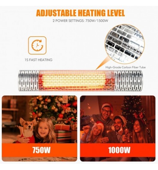 1500W Indoorand Outdoor Electric Heater with 2 Power Settings -Silver