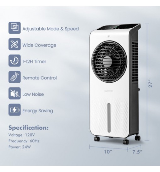 3-in-1 Evaporative Air Cooler with 12H Timer Remote-White