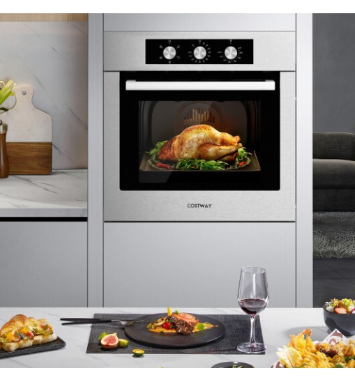 24 Inch Single Wall Oven 2.47Cu.ft with 5 Cooking Modes-Silver