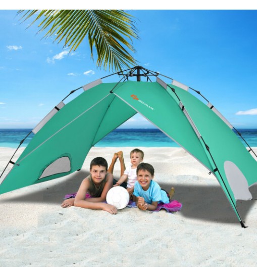 2-in-1 4 Person Instant Pop-up Waterproof Camping Tent-Blue