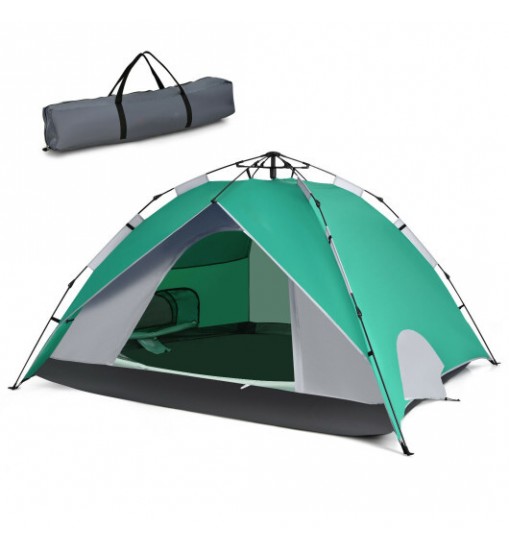 2-in-1 4 Person Instant Pop-up Waterproof Camping Tent-Blue