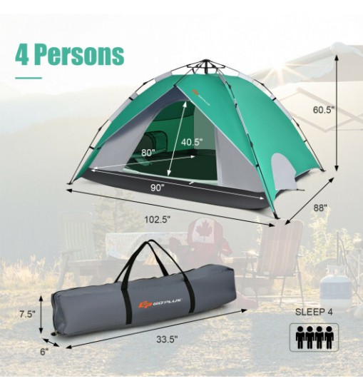 2-in-1 4 Person Instant Pop-up Waterproof Camping Tent-Blue