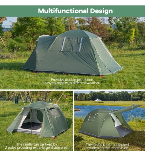 4-6 Person Camping Tent with Front Porch-Green