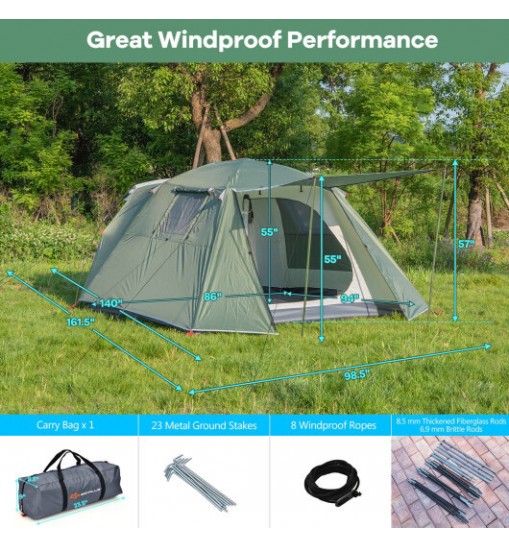 4-6 Person Camping Tent with Front Porch-Green