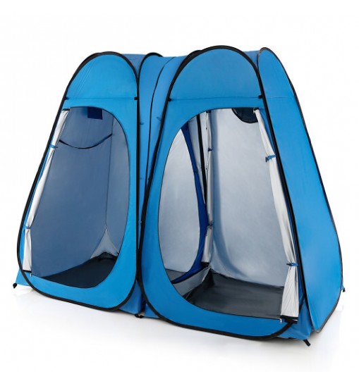 Oversized Pop Up Shower Tent with Window Floor and Storage Pocket-Blue