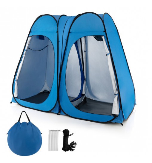 Oversized Pop Up Shower Tent with Window Floor and Storage Pocket-Blue