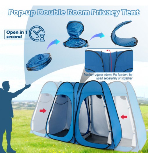 Oversized Pop Up Shower Tent with Window Floor and Storage Pocket-Blue